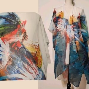 Traci Rabbit Cherokee Designed Open Front Poncho Shrug Coverup Indigenous